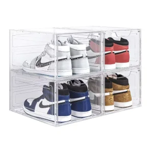 Large Foldable Clear Plastic Shoe Storage Boxes 12 Pack Stackable for Bathroom and Closet Sneaker Containers
