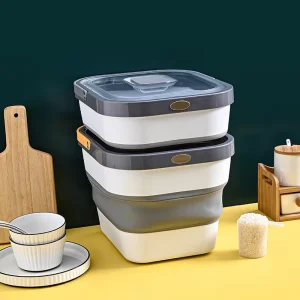 Large Rice & Grain Storage Container Kitchen Organizer Foldable Pet Food Storage Barrel Lid Kitchen Storage Jars