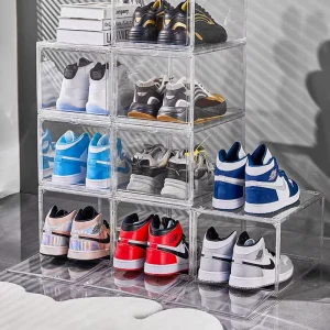 Large Shoe Storage Boxes Organizers Closet Fit Size Clear Stackable Sneaker Containers Space Saving Shoe Rack Holder