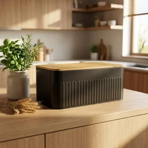 Large Square Bread Box with Thick Bamboo Cutting Board Lid Kitchen Countertop Airtight Food Storage Container Eco-Friendly