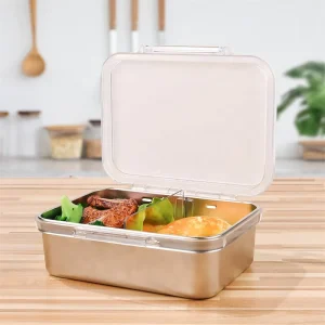 Leak Proof Stainless Steel Bento Container Lunch Box with Plastic Lid for Meal Prep for Kids or Adults