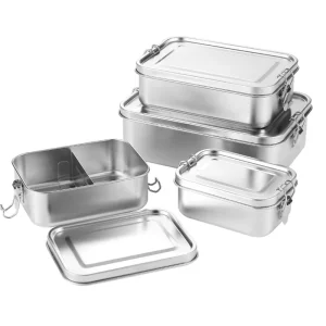 LeakProof Lockable Clip Stainless Steel Rectangle Bento Lunch Box Set with Heatable 2 Compartments High Quality