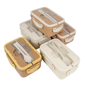 Leakproof Bento Box Microwavable Divided Food Storage Container Utensils BPA Free Plastic Lid Cute Design Large Capacity