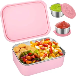 Leakproof Portable Bento Box for Kids Stainless Steel Food Storage Container with Silicone Cover for Picnic and Travel