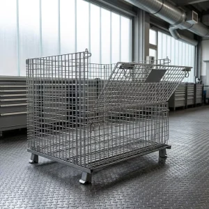 Load Anti Corrosion Stackable Collapsible Galvanized Foldable Wire Mesh Storage Cage for Industrial Warehouse Logistics Handling