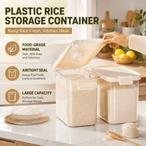 Long lasting Plastic Rectangular Nordic Style Rice Storage Container Home Use Insect Proof Moisture Proof Sealed Box
