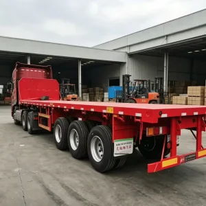 Low Cost Heavy-duty Vehicle with Mechanical Suspension 4 Axle 40ft Container Flatbed Transport Steel Semi-Trailer