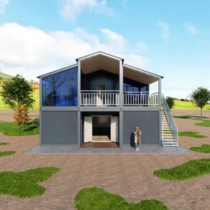 Low Cost Portable Prefab Two Story Steel Flat Pack Container House 20 40ft Units Fast Install