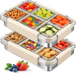 Lunch Box Stainless Steel 6 Compartment Reusable Containers with Lids Ideal for Office Desk Travel Picnic Fitness