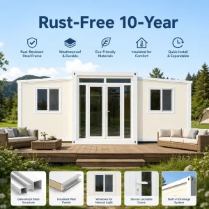 Luxury 20ft Container House Prefab Wide Sliding Glass Window Homestay Tiny House Made of Sandwich Panel for Office Camping Use
