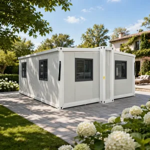 Luxury 3 Bedroom Double Wing Expandable Modern Sea Container Prefab Villa Sandwich Panels Flat Pack Design House Living Room