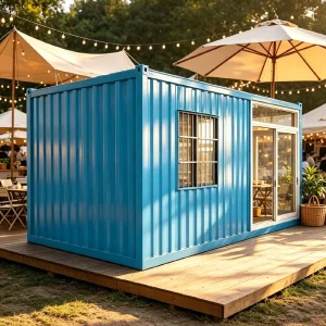 Luxury Blue Prefab Container Coffee Shop Modular Cafe Bar Mobile Juice Station Showroom Pop up Shop