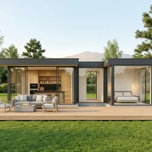Luxury Detachable Container Prefab Modular Cabin with Large Glass Windows Solar Powered Outdoor Assembled House