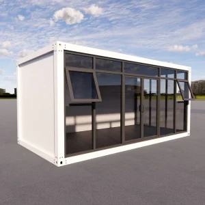 Luxury Glass Wall Prefab Container Office with Black Aluminum Frame Double Door Modular Showroom House for Outdoor Use