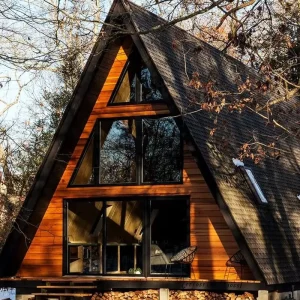 Luxury Steel A Frame Villa Modern 2 Storey Waterproof Prefabricated Triangle House with Courtyard for Glamping & Resorts