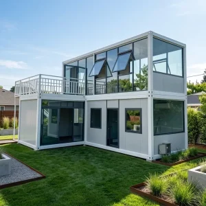 Luxury Two Story Container Villa Modern Prefabricated Modular Home with Balcony and Glass Wall