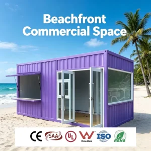 Marine-Grade Anti-Corrosion Container Ice Cream Stand with Colorful Facade and Glass Counter for Boardwalk Seasonal Retail