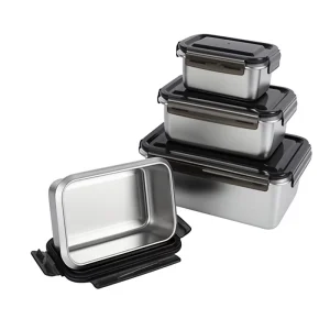 Matte Smoky Black Transparent 316 Stainless Steel Square Portable Microwavable Single Tier Lunch Box