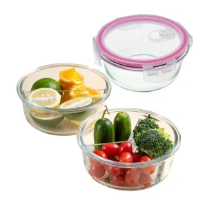 Meal Prep Containers 2-Compartment Airtight Food Storage Container Microwave Safe Tiffin Lunch Box Glass Lunch Box