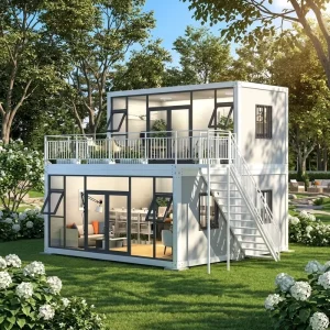 Mediterranean White Portable Sandwich Panel 20ft Container House Steel Security Door Mobile Glass Home Office Farmhouse