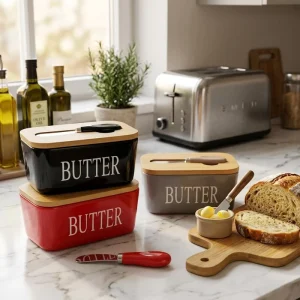 Metal Iron Kitchen Butter Canister with Knife Storage Container with Light Weight Portable Modern Rectangle Design