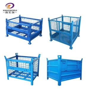 Metal Pallet Storage Container Cage with Wire Mesh 1000kg Capacity Q235 Steel Powder Coated Easy Assembly