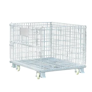 Metal Storage Wire Mesh Container Stackable Galvanized Steel Foldable Wire Mesh Pallet Cage
