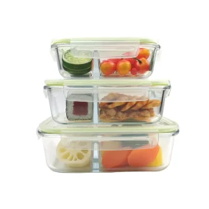 Microwavable Rectangle Shaped Borosilicate Glass Food Container Heat Resistant Lunch Box for Food Preservation