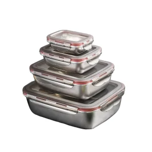 Microwavable Stainless Steel Meal Prep Lunch Box Stackable Freezer Oven Safe Food Storage Container with Leftovers Lids