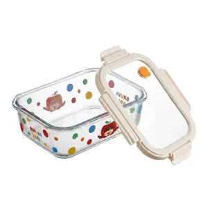 Microwave Divided Glass Bento Lunch Box with Hinge-Type Lids, 3 Compartments