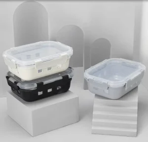 Microwave High Borosilicate Glass Office Lunch Box Non slip Silicone Sleeve BPA Free Stackable Food Container