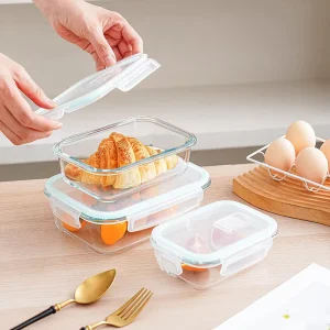 Microwaveable Glass Bento Lunch Box Set for Students Office Workers Fresh Keeping Divided Bowls with Lid for Food Storage