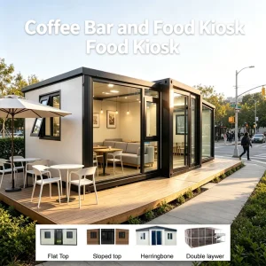 Mobile Modular Building with Panoramic Glass Fireproof Rockwool Expandable Container House for Commercial Showroom Rent