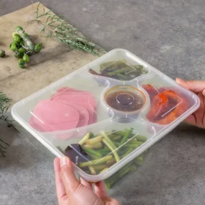 Modern 1250ml Rectangle Leak Proof BPA Free Plastic Food Storage Container with PP Lid 5 Compartments