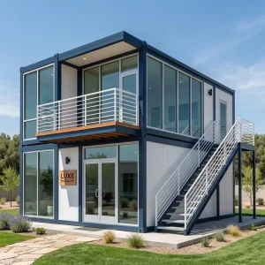 Modern 2 Storey Steel Prefab Container Villa & Warehouse Waterproof Fire Resistant Modular House with Terrace & Stair