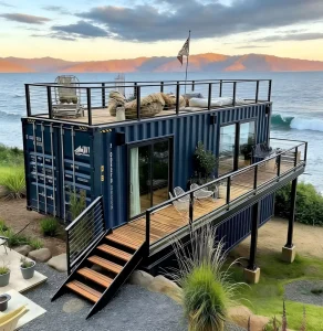 Modern 2 Story Shipping Container House with Roof Deck and Balcony Luxury Prefab Villa for Resort or Airbnb Customizable Layout