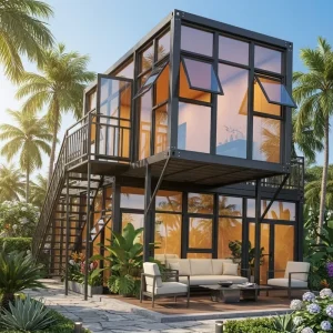 Modern 3 Story Glass Steel Container House Prefabricated Modular Living Villa Beach Resort Hotel Office Mobile Coffee