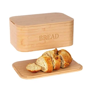 Modern Bamboo Bread Box with Lid Wooden Food Storage Container for Counter Countertop Multifunction Cutting Board Kitchen Tool