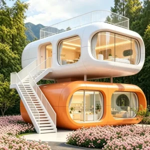 Modern Curved Shell Stackable Apple Cabin Space Capsule Prefab House Fully Furnished Smart Tiny Home for Airbnb Resort Campsite