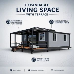 Modern Expandable Container House Luxury Prefab Modular Villa with Terrace 20FT 40FT Quick Assembly Office Living Space