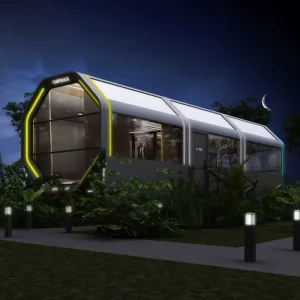 Modern High Tech Luxury Outdoor Hotel Octagon Space Living Capsule Container with Skylight Stainless Steel Water Resistant