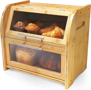 Modern Large Capacity Bamboo Bread Storage Container with PP Lid Food Grade Material High Capacity for Kitchen Use