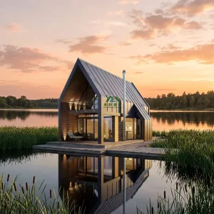 Modern Luxury A Frame Wooden Triangle House Solar Power Prefabricated Modular Cabin Outdoor Glamping Resorts Eco Villa