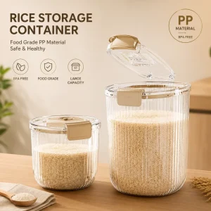 Modern Minimalism Rice Storage Container Clear Plastic Cereal Dispenser with Pest-proof Buckle 10KG Large Food Bin