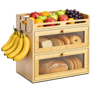 Modern Minimalist Bamboo Bread Box Multipurpose Flip-Top Storage Container for Kitchen for Fruit and Vegetable Preservation