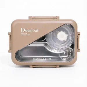 Modern Minimalist Lunch Box with Transparent Lid 3 Compartment Stainless Steel Bento Container with Sauce Cup for Adults
