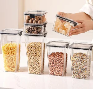 Modern Portable Large Capacity Airtight Food Storage Containers Lock Lids Stackable Plastic Kitchen Pantry