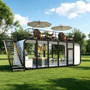 Modern Prefab Container Eco Friendly Capsule House Tempered Glass Frame Easy Installation Office Apartment Park Hotel