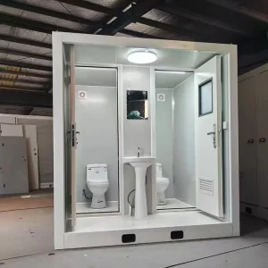 Modern Prefabricated Double Stall Portable Toilet Outdoor Mobile Container Restroom With Wash Basin for Public Site Use