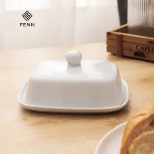 Modern Style Cheese Storage Rectangular Shape White Ceramic Mantequillero Butter Container Butter Dish Custom With Lid